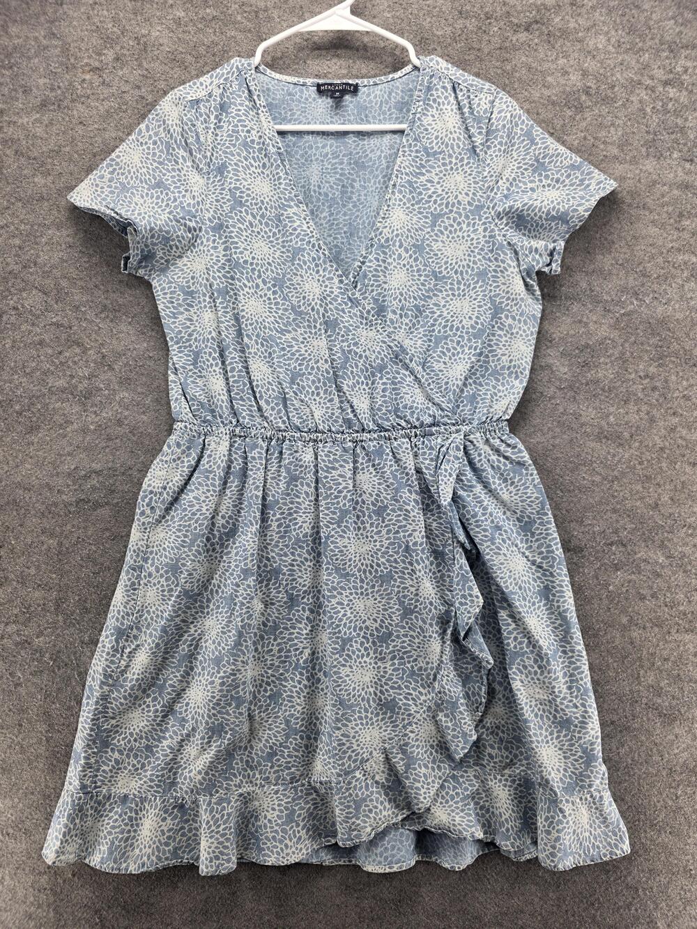 J.Crew Mercantile Dress Womens Medium Blue Floral Wrap Ruffle Sleeve V Neck
